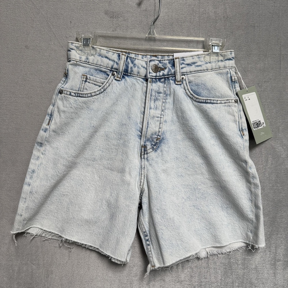 H&M 90s Cutoff Shorts Womens 4 Blue High Waist Slim Fit Raw Hem Denim Stretch